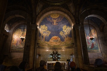 Fototapeta na wymiar The interior of the Church of All Nations at the garden of Gethsemane, Jerusalem