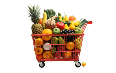 Trolley Loaded with Vegetables Isolated on a Transparent Background PNG. Generative AI