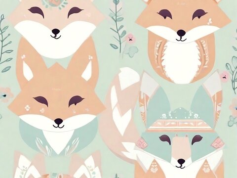 The nature of the red fox animal Cute fox and collection Furry wild animal with red fur on a light blue background.