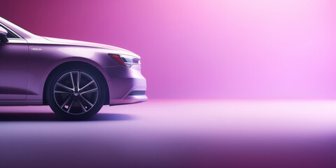 Minimal copy space, edge of pale purple car, close up bokeh photoshoot for dark background product...