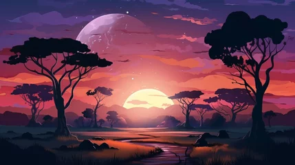 Wandcirkels tuinposter Free vector night African savannah landscape wild nature Generative AI © Graphic EngineerBD