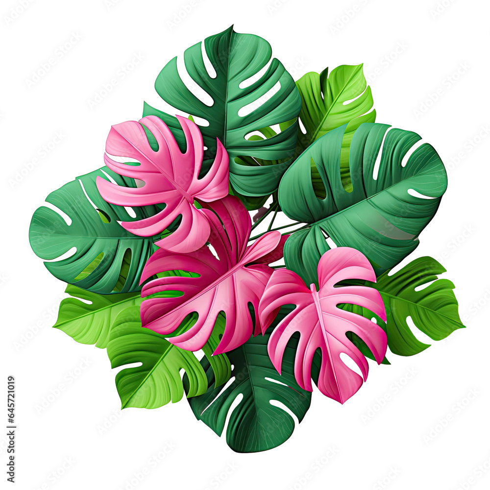 Poster tropical jungle leaves planted with pattern on a transparent background clipping path utilized