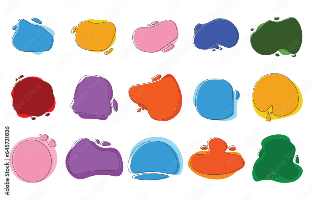 Poster set of red blue green fluid blob, liquids with color variations. dynamic abstract form and line. vec