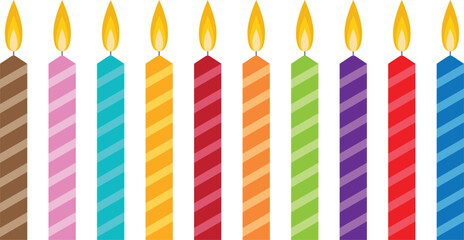 candles set, colorful candles for birthday, holiday, wedding, events, festivals, celebrations and party vector illustration