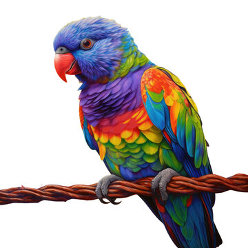 Rainbow Lorikeet sitting on a fence transparent background