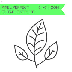 several leaves on the stem . ecology icons .Editable Stroke. 64x64 Pixel Perfect.