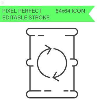 Waste barrel with recicling sign. ecology icons .Editable Stroke. 64x64 Pixel Perfect.