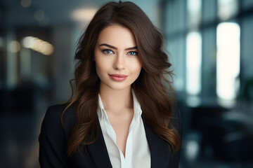 Fototapeta premium Generative AI picture portrait of amazing gorgeous office worker young woman