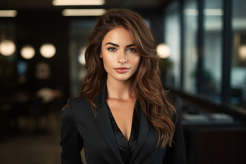 Fototapeta premium Generative AI technology picture portrait of stunning office woman meeting conference regime