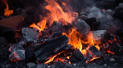 Fototapeta premium Hot Coals and Embers. Fire in the fireplace. Environment pollution.