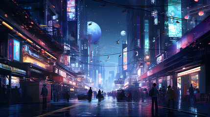 Fototapeta premium Lively Night in Neon-Lit Tokyo