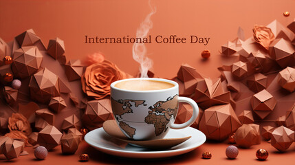 International Coffee Day Poster, in Paper Origami Style