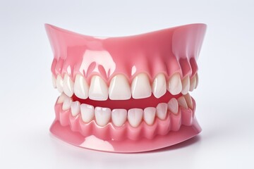 Obraz premium Teeth model with orthodontic denture on white background.Generative AI