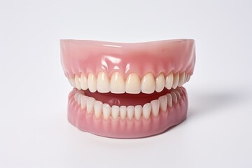 Obraz premium Teeth model with orthodontic denture on white background.Generative AI