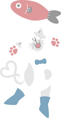 happy valentine's day with cat and fish, love concept, flat png transparent element character design