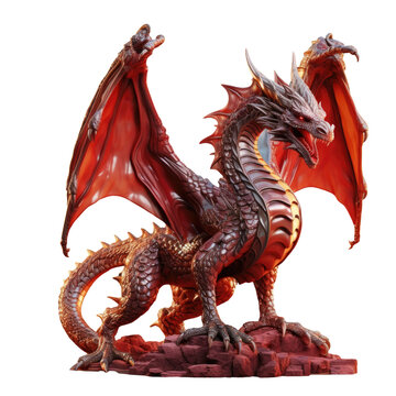 Red fantasy dragon rendered in isolated on transparent background
