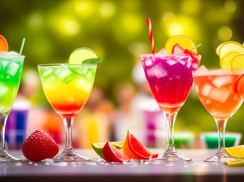 Party with different colorful cocktails, generative ai