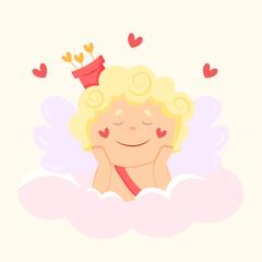 Romantic cute cupid angel character, Vector Illustration