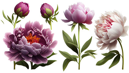 Peony, Paeonia, Fragrant flower symbolizing beauty and romance. 3d render, transparent background, png cutout