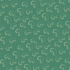 Cashew Nuts pattern with abstract geometric ornament. Vector illustration. Green background.