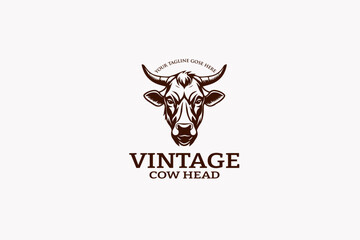 vintage cow head logo  design 