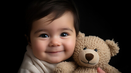 happy baby with teddy bear