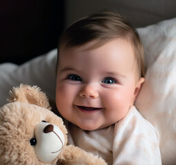 smiley baby with teddy bear