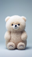a cream cute stuffed bear toy on plain background,