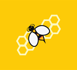 Honey bee vector logo design template. Honeycomb and bee icon.