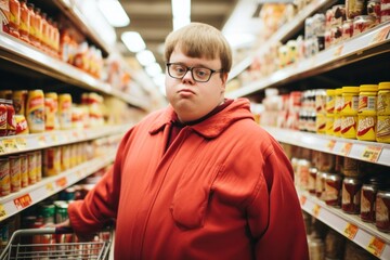 Man with down syndrome working as a merchandiser in the shop