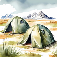 Tent near the snowy mountain