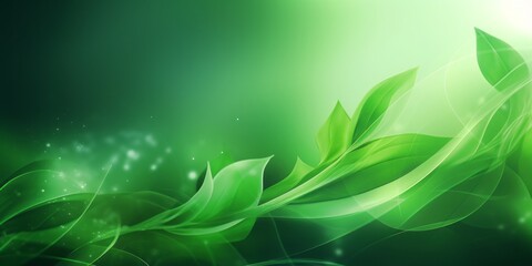 Eco-Friendly Green Energy: Glowing Leaves on a Green Background for a Nature-Inspired Website Promoting Sustainability