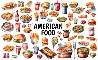 Set of American fast food and ingredient