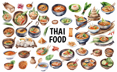 Set of Thai main dish and ingridients