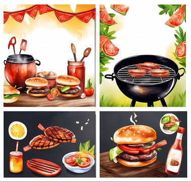 Set of grill and burger party banner