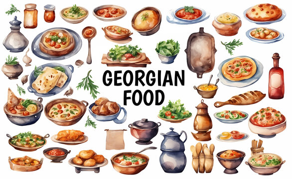 Set of Georgian main dish and ingridients