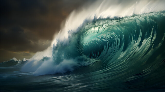 Image of a big wave breaking on the high sea. 