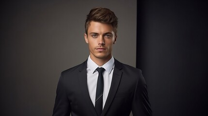 Portrait of handsome young man in black suit