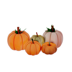 Autumn pumpkin clip art 3d Thanksgiving and harvest day on transparent background. 