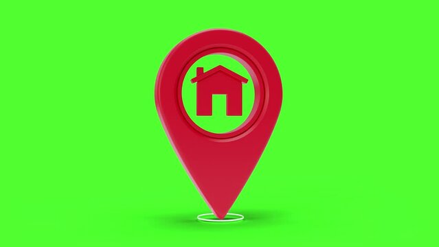 3d rendering of map pin icon. Simple red location pointer with house symbol.