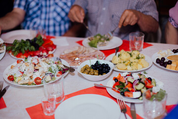 Festive table with food and drinks