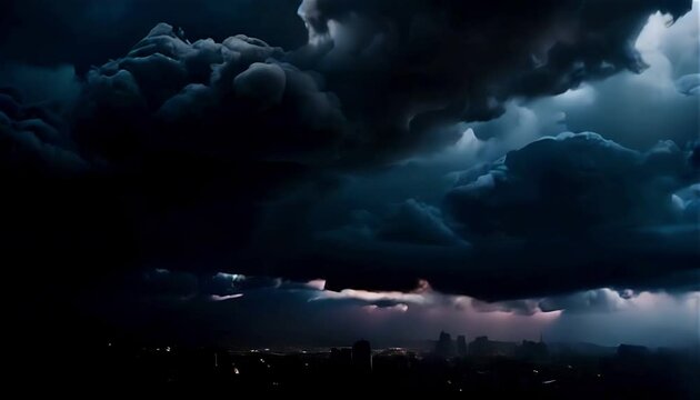 hurricane storm time lapse over a post apocalyptic city skyline. AI generated. Generative AI video. time lapse thunderstorm