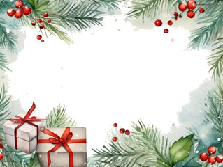 Fototapeta na wymiar Watercolor Christmas card with presents