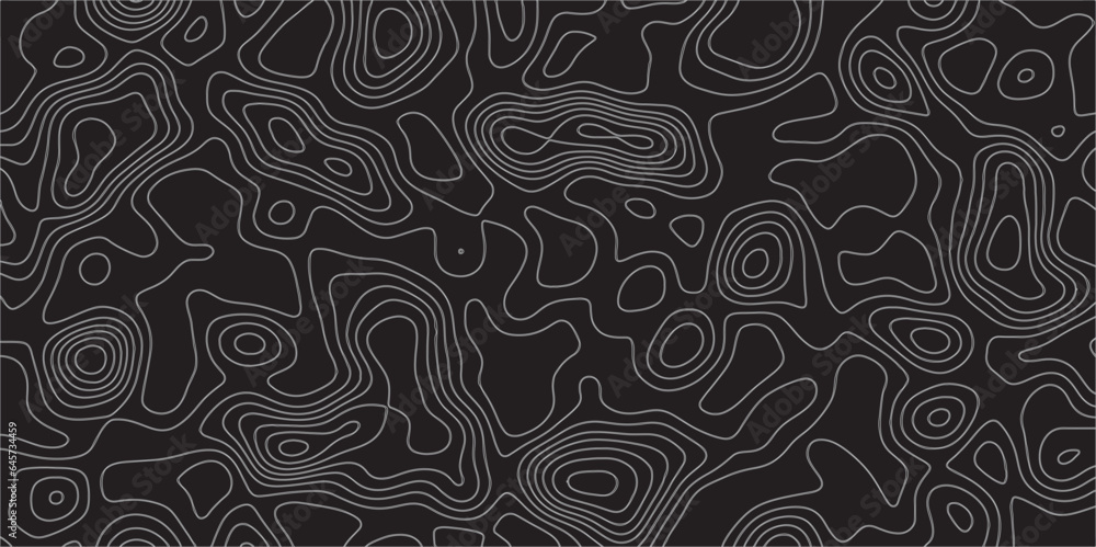 Fototapete Abstract white on black background Topographic line map pattern. Contour elevation topographic and textured Background Modern design with White background with topographic wavy patte.