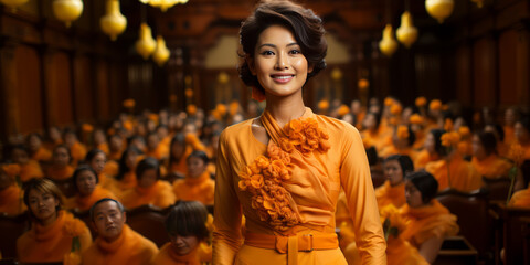 Portrait of a Thai politician In the party with the orange symbol which is a party for the new generation Generative ai - obrazy, fototapety, plakaty