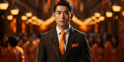 Portrait of a Thai politician In the party with the orange symbol which is a party for the new generation - obrazy, fototapety, plakaty