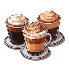 Hot coffee with cream, Americano, Latte, Cuppacinno