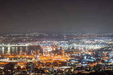 Fototapeta na wymiar night view of the Haifa city and Akko bay