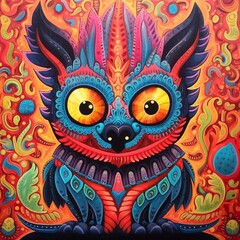 Fototapeta premium Brightly colored mexican folk art style animal painting 