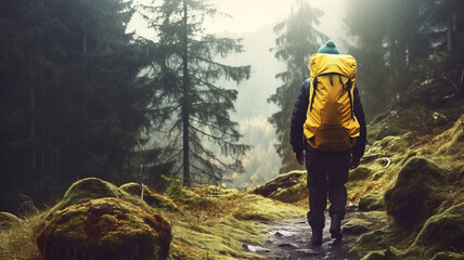 Backpacker Camping Hiking Journey Travel Trek Concept generative ai